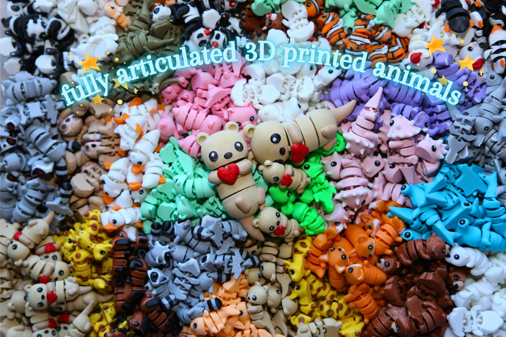 3D printed Mini Animals, Articulated Animal, 5/10/20 packs – Mega3DCrafts